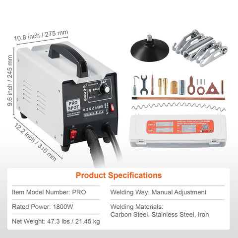 Stud Welder Dent Repair Kit with 110V Auto Body Spot Welding Dent Puller, 7 Welding Modes and Adjustable Power, 1.8KW Tool