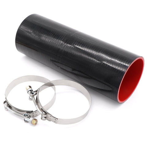 4 Inch ID 4-Ply Straight Silicone Hose Coupler 12 Inch Long 5mm Thickness With 2 Stainless Steel T Clamps