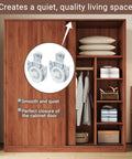 Wooden wardrobe with silver Sliding Closet Door Rollers Hardware Kit With Adjustable Mounting Hooks And Screws, six pack.