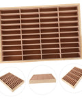 Slick Multi Grid Jewelry Tray Wooden Desktop Organizer Phone Stand For Rings Earrings And Bracelets Elegant Catch All Station top view of organizer with multiple compartments.