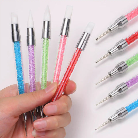 Close-up of colorful 62 Piece Nail Art Brushes Set With 5 Liner Brushes For Nails, 5 Dual Tipped Silicone Dotting Pens