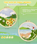 Beginner Punch Needle Kit For Adults With All Tools And Materials Easy To Follow Instructions And Video Tutorials Linen With Water Soluble Pattern Complete Starter Embroidery Set For Spring Bloom Designs showing sunflowers and lighthouse patterns