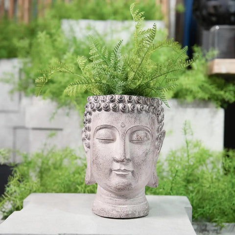 Chill Buddha Head Planter With Stone Look Finish Face Planter Garden Statue For Home Or Porch Decor Ideal For Succulents