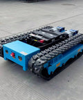 Remote Control Heavy Duty Equipment Transport Dolly With Motorized Skates For Hauling Industrial Machinery And Big Gear Like A Boss On Smooth, Safe, Effortless Roll, blue tracked steel unit