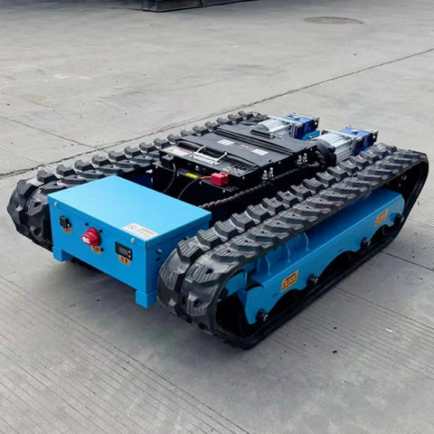 Remote Control Heavy Duty Equipment Transport Dolly With Motorized Skates For Hauling Industrial Machinery And Big Gear Like A Boss On Smooth, Safe, Effortless Roll, blue tracked steel unit