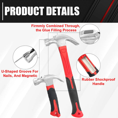 Workhorse Hammer Set With Magnetic Nail Starter And Two Claw Hammers 8oz Stubby And 16oz Fiberglass, with product details.
