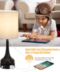 Child playing beside Touch Control Bedside Lamps Set Of 2 With 3-Way Dimming, USB Ports And AC Outlet, Modern Black Metal Base