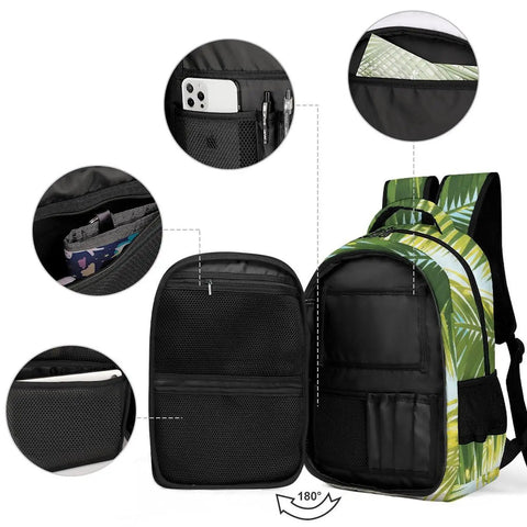 Interior compartments of Sunlit Seaside Botanical Print Unisex Backpack Large Capacity Durable Polyester Daypack With Breathable Fabric Easy to Clean