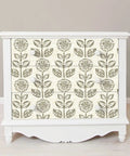 Floral Peel And Stick Wallpaper Tulip Print Neutral Self Adhesive Vinyl Covering For Kitchen And Bedroom, decorating a dresser.