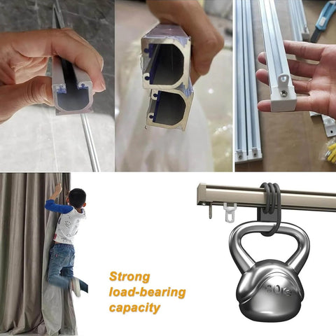 Heavy duty ceiling or wall mounted curtain track kit with silent rollers delivers smooth, whisper-quiet sliding for room dividers and curtains, weatherproof and rustproof aluminum construction for indoor and outdoor use.
