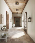 Hallway featuring Gulliver Collection 2-Light Weathered Gray Farmhouse Flush Mount Ceiling Light With Open Cage Frame