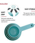 Aqua Sky Measuring Cups Set Of Four With One Quarter, One Third, One Half, And One Cup Sizes, Nesting Design With Ring