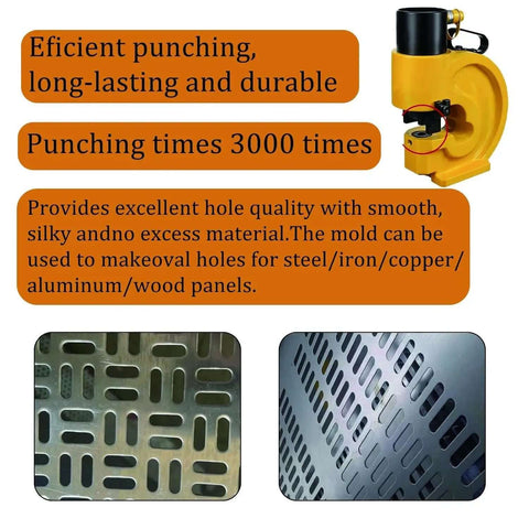 Heavy Duty 15.5mm Round Hole Punch Die Set For CH-60 L Hydraulic Punch Machines shown with punched aluminum panels