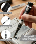 Close-up of hand using 115 In 1 Precision Screwdriver Set With Micro Magnetic Bits For Electronics Repair on a device.