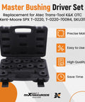 T0220 700R4 Master Pro Grade Bushing Driver Set for GM Transmissions in black case, open view showing 13-piece kit