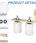 Four Nylon Gate Rollers And Two L Bracket Set For Sliding Doors 2 Inch Dia By 2-3/4 Inch Length 60mm Gate Width Ready Universal Ball Bearing Gate Guider White, featuring double ball bearing rollers and adjustable L-bracket.