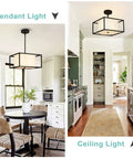 Dope Modern Semi Flush Mount Ceiling Light With Fabric Drum Shade And Black Metal Frame in dining and kitchen area