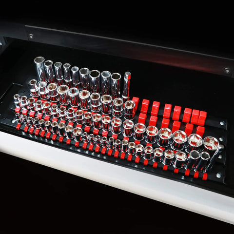 Heavy Duty Socket Organizer Tray Two Pack For One Quarter Inch, Three Eighths Inch, And One Half Inch Sockets in use