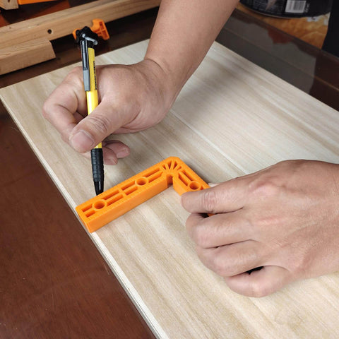 Using 90 degree clamp set with positioning squares on wood for woodworking projects like picture frames cabinets and boxes