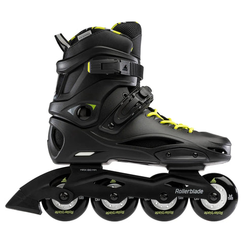 Unisex Adult Fitness Inline Skates For Urban Cruising With Molded Boot, black and neon yellow design, side view