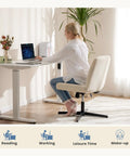 Person sitting on Wide Seat Comfy Office Vanity Chair With Swivel Armless Desk Stool in home office setting