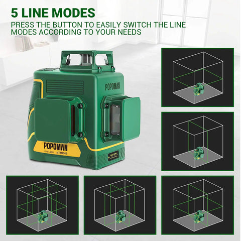 Three 360 Degree Green Line Lasers Self Leveling Pro Grade Laser Level With USB Rechargeable 5200mAh Battery MTM350B modes