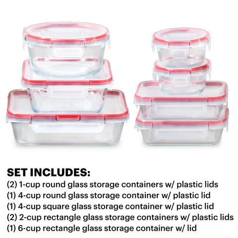 Freshlock 14 Piece Glass Food Storage Containers Set With Airtight Locking Lids BPA Free Leakproof Microwave Safe Freezer Safe And Dishwasher Safe Ideal For Meal Prep And On The Go shown with various container sizes.