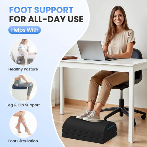 Under Desk Foot Rest Ergonomic Foot Stool With Three Adjustable Heights And Washable Cover used in office for posture support