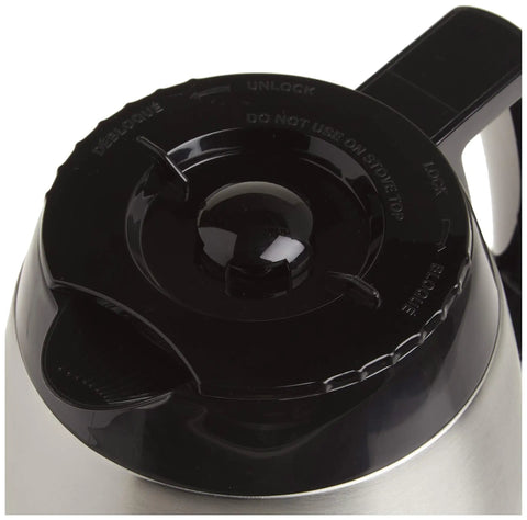 Close-up of lid on Replacement Thermal Carafe With Lid For Cuisinart Coffeemakers 10-Cup Capacity Stainless Steel Dripless Pour Spout