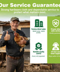 Farmer holding chicken with sign about Heavy Duty 16 Inch By 50 Foot Hardware Cloth Welded Wire Mesh With Half Inch Openings