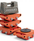 4 Pack Heavy Duty Machinery Mover Set With 20000 Lbs 10 Tons Capacity Carbon Steel Skates shown stacked with weight on top