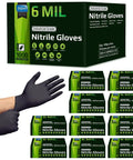 Inspire 6 mil black nitrile gloves, large size, latex-free, industrial-grade disposable gloves.