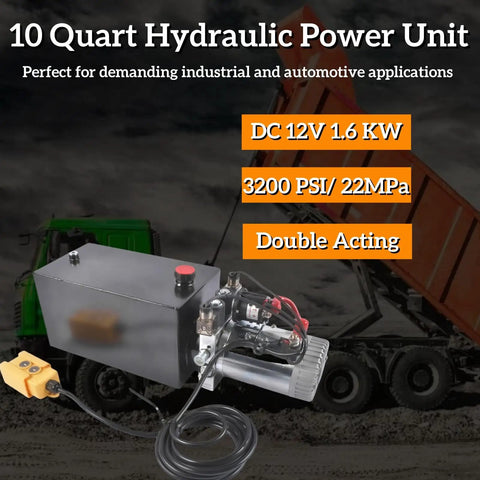 10 Quart Double Acting Hydraulic Pump Power Unit For Dump Trailers And Heavy Machinery, 12V DC Electric Hydraulic Pump With Metal Reservoir