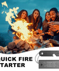 Group around campfire with Hardcore Fire Starter Survival Kit With Magnesium Waterproof Matches And Ferro Rod Outdoor Firesteel Gear With Striker For Camping Hiking Hunting And Emergency Use 2 Pack Bundle shown