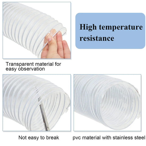 Heavy Duty Dust Collection Hose 2.5 Inch By 10 Ft Flexible Clear PVC Fume Hose With Stainless Steel Wire Coil And Clamp, puncture resistant