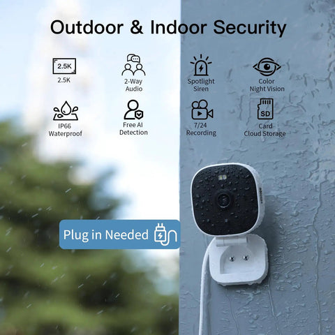 Two Pack 2.5K Indoor Outdoor Security Cams With Color Night Vision, Weatherproof IP66 mounted on wall in rain