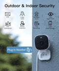 2.5K Outdoor Indoor Security Camera System With Color Night Vision, wall-mounted showing plug-in use, IP66 weatherproof