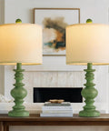 Rustic 27.5 Inch Table Lamp Set of 2 with 3-Way Dimmable Touch Control, USB Ports, displayed on wooden table in living room