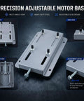 Electric Motor Base Mount Slide Plate For 56 Frame Belt Tension Adjuster With Integrated Roll Tracks showing multi-angle views and adjustment details.