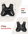 Front and back view of Hardcore Weighted Vest Packed With Fine Iron Sand Featuring Bright Reflective Stripes Built Tough For The Daily Workout Grind Strength Lifting Cardio Pounding And Muscle Gain Versatile Fitness Kit Black One Size with dimensions.