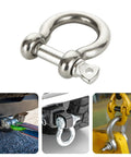 Built Tough 304 Stainless Steel D Ring Shackles 6-Pack Heavy Duty 1/2 Inch displayed with attachment uses in towing and rigging.