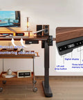 Brown Adjustable Standing Desk With Three Memory Buttons And Anti Collision Safety Tech For Home Office Setup showing digital display and buttons.