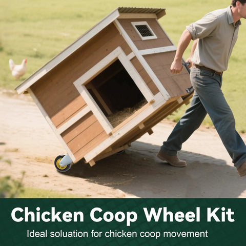 Person moving chicken coop with Chicken Coop Wheels Kit 2 Pack 4 Inch Caster Wheels With Lifting Handle For Easy Movement