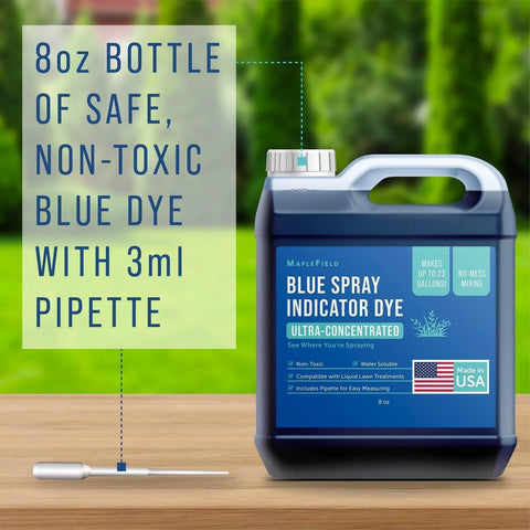 MapleField Blue Spray Indicator Dye, 8 oz bottle with pipette for lawn sprayers