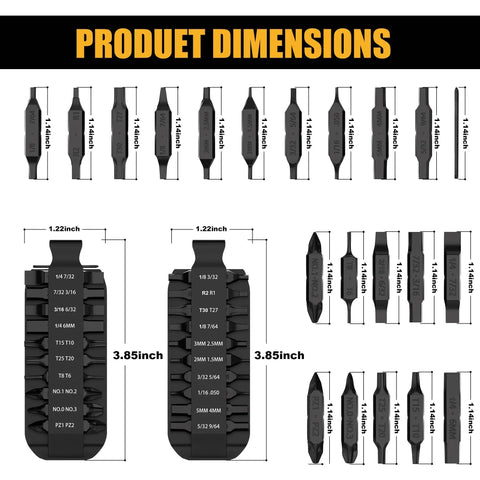 Dimensions of 21 Piece Double Ended Screwdriver Bit Kit For Leatherman Multi Tool Screwdrivers with storage sheath