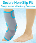 Ankle Ice Pack Wrap For Foot And Ankle Pain Relief With Hot And Cold Therapy, Adjustable Compression Brace showing secure non-slip fit.