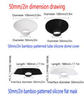 50mm/2in bamboo-patterned silicone dome and flat masks dimension drawing showing sizes and details for fume extraction.