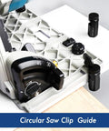 Circular saw setup with pro grade tall stair gauges for framing squares, anti slip anodized aluminum alloy layout tools in use
