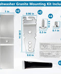 Straight Up Heavy Duty Dishwasher Mounting Bracket Kit For Granite Countertops With Stainless Bolts And Shims Compatible With Whirlpool Kenmore KitchenAid Replaces Wp8269145 Ps11745496 Makes Installing Solid Surfaces No Sweat 2 Pack parts layout with dimensions.