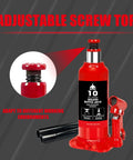 10 Ton Bottle Hydraulic Jack With 20,000 Lbs Capacity And Adjustable Screw Top Extension, Built In Oil Bypass Safety, Red Color